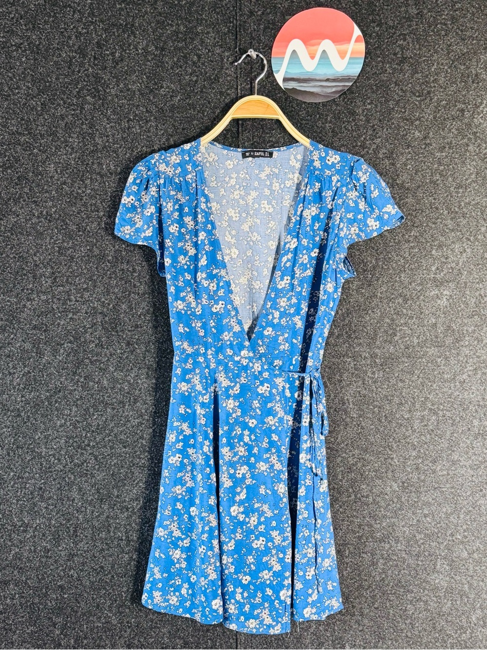 Zaful Ditsy Floral Mini 100% Cotton Wrap Dress - Blue, Small